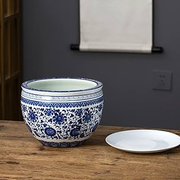 青磁鉢　植木鉢　蘭鉢 Amazon.co.jp: セラミックフラワー盆栽鉢 青と白の磁器蘭鉢 屋内